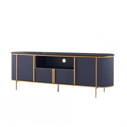 TV Cabinet, Luxury Curved Contour Design 70" Built-in TV Cabinet with Artificial Marble Top Can Hold 80" TV Suitable Navy Blue