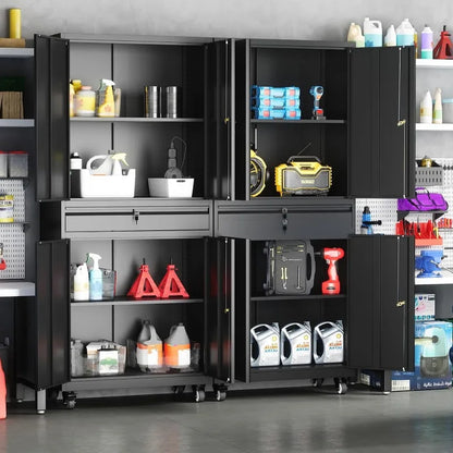 Metal Storage Cabinet with Lock-Garage Storage Cabinet with Locking Doors and  Adjustable Shelves,Black Steel Lockable File