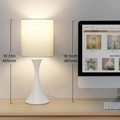 Modern Table Lamps, 3 Way Touch Control Table Lamp, Dimmable Desk Lamp, White Nightstand Lamp with Fabric Shade