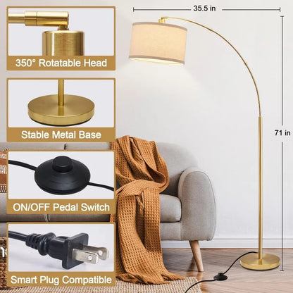 Arc floor lamps, Dimmable Floor Lamp with Adjustable Head, Black Finish Modern Floor Lamp,Over Couch Tall Standing Hanging Light