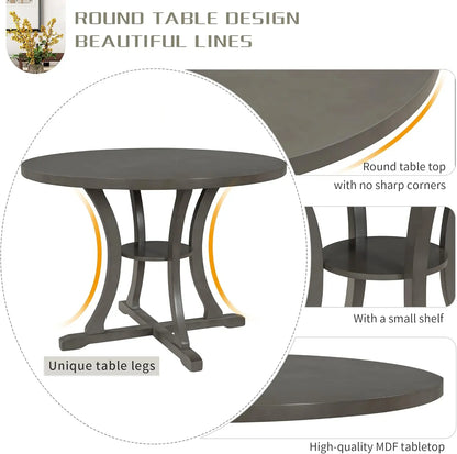 5-Piece Round Dining Table Set, Extendable Table with 4 Upholstered Chairs, Dining Room Table Sets, Kitchen Tables sets