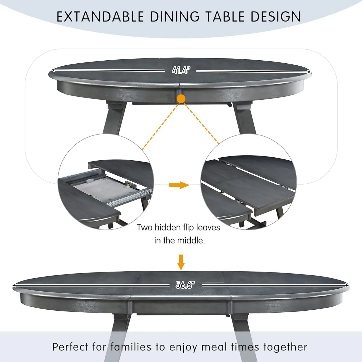 5-Piece Round Dining Table Set, Extendable Table with 4 Upholstered Chairs, Dining Room Table Sets, Kitchen Tables sets