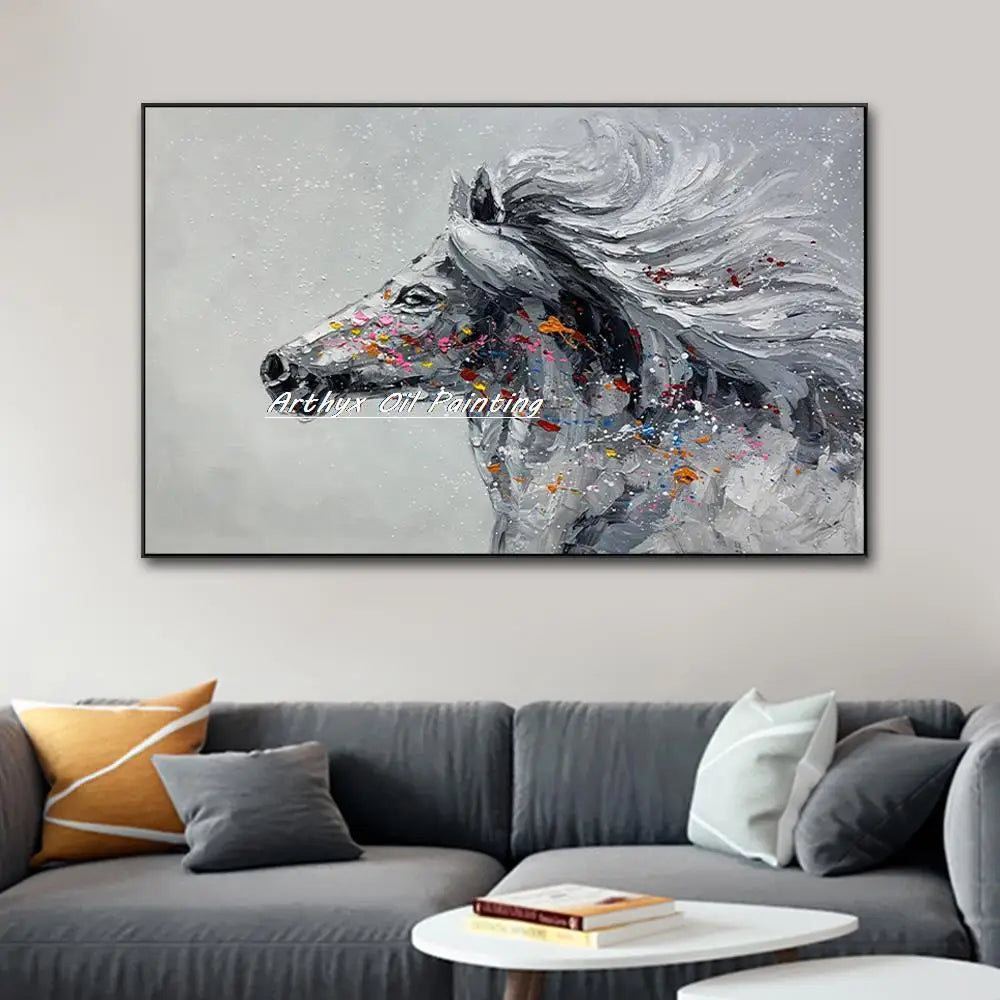 Arthyx Handpainted Horse Animal Oil Paintings On Canvas Handmade Abstract Wall Picture,Modern Pop Art For Living Room,Home Decor