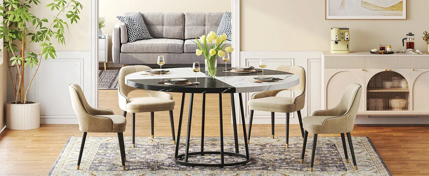 Tribesigns Round Dining Table for 4 People, 47 inch Kitchen Table Large Dinner Table with Circle Metal Base