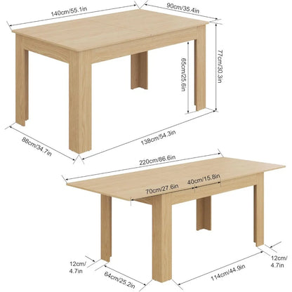 Extendable Dining Table  Wooden Dining Room Table, Modern Extendable Table for Gatherings, Meeting for Small Kitchens