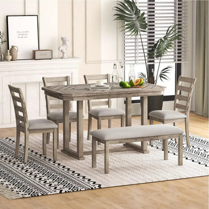 6-Piece Dining Table Set,with 4 Chairs and Bench,for Kitchen, Dining Room,dinning tables sets