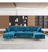 Sectional Sofa Couch,4 Seat Set for Living Room,Convertible L-Shaped Velvet Couch Set with Chaise Lounge,114 inche