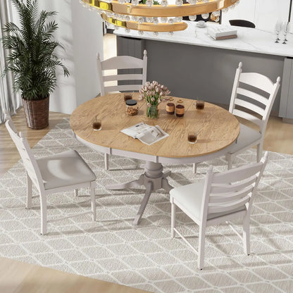 5-Piece Round Dining Table Set, Extendable Table with 4 Upholstered Chairs, Dining Room Table Sets, Kitchen Tables sets