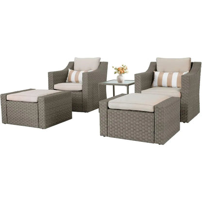 Outdoor Patio Furniture Set 7-Piece Wicker Conversation  Lounge Chairs with Ottoman & Loveseat with Glass Coffee Table Pillow