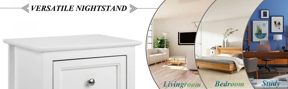 Nightstands, White Nightstand Set of 2, Nightstands with 2 Drawers, Bed Side Table/Night Stand, Nightstand, Night Stand