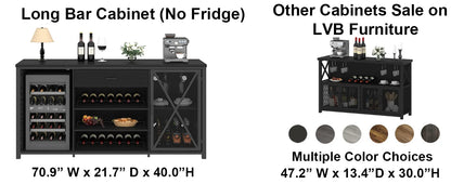 Bar Cabinet with Fridge Space and Rack, Big Wide Sideboard Buffet Cabinets with Drawer Storage, 70 Inch Display Cabinet