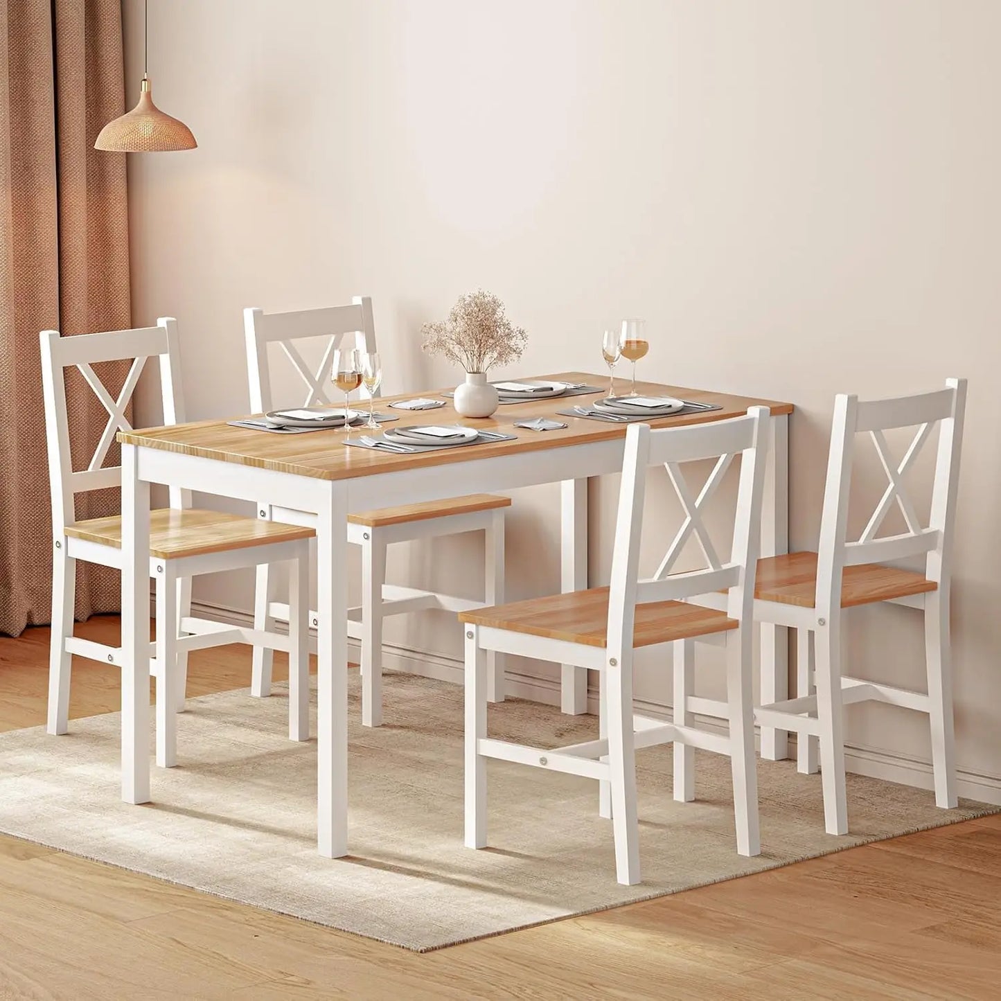 Dining Table Set for 4, 5-Piece Wood Kitchen Dining Table Set with 4 Chairs for Kitchen Dining Room Restaurant Small Space