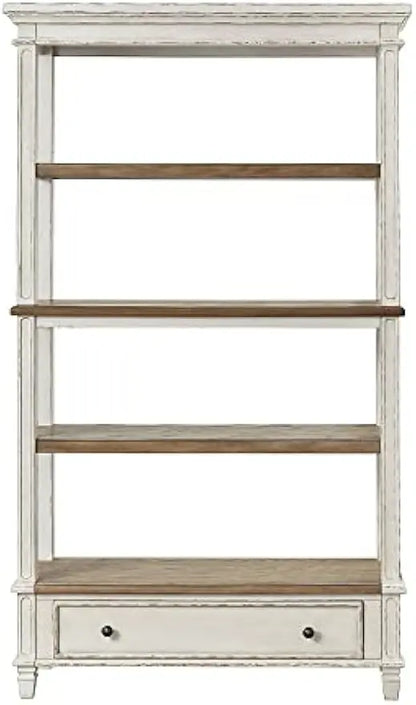 Realyn French Country 75" Bookcase with Drawer, Chipped White