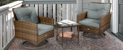 3-Piece Patio Outdoor Wicker Bistro Rocking Furniture Conversation Chairs for Garden, Backyard and Balcony Tan Chairs