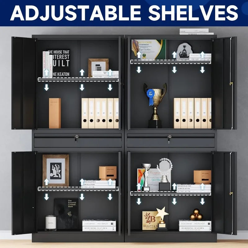 Metal Storage Cabinet with Lock-Garage Storage Cabinet with Locking Doors and  Adjustable Shelves,Black Steel Lockable File