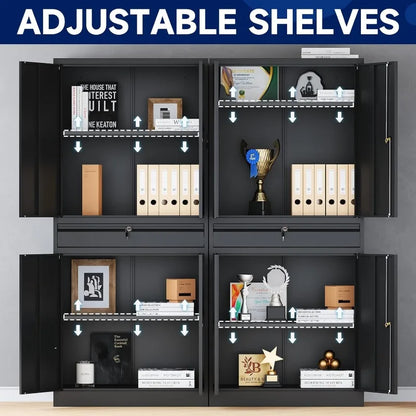 Metal Storage Cabinet with Lock-Garage Storage Cabinet with Locking Doors and  Adjustable Shelves,Black Steel Lockable File