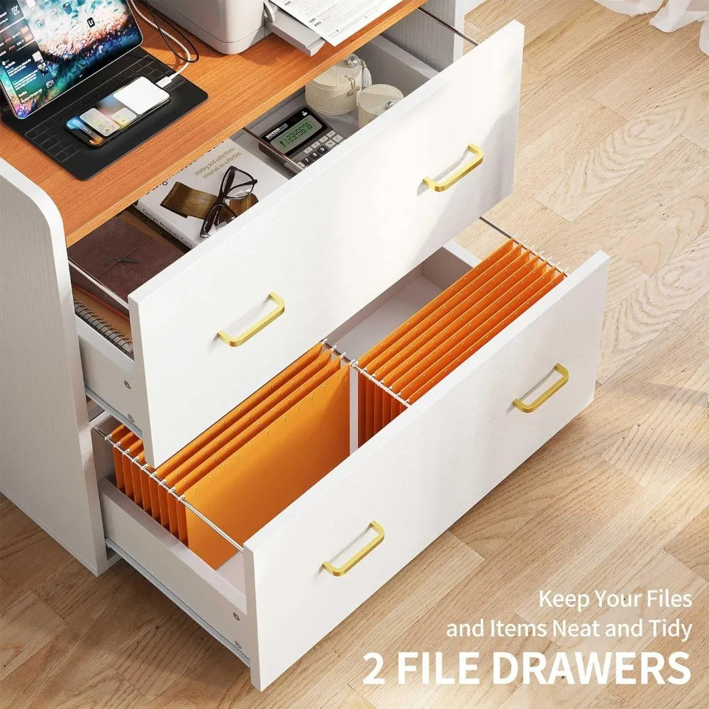 File Cabinet with Charging Station, Large Lateral Filing Cabinet for Home Office