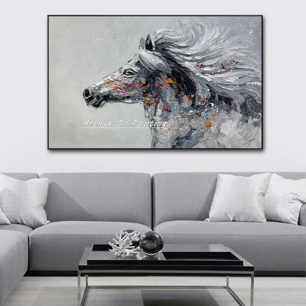 Arthyx Handpainted Horse Animal Oil Paintings On Canvas Handmade Abstract Wall Picture,Modern Pop Art For Living Room,Home Decor