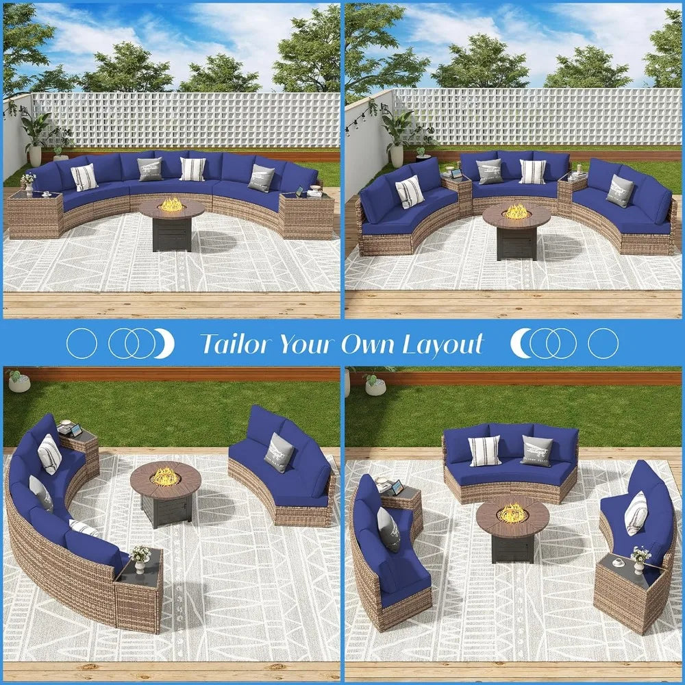 Furniture Sets, 3 Piece Half-Moon Sectional Round Sofa Set, Outdoor Patio Furniture with Cushions for Beach, Pool, Balcony