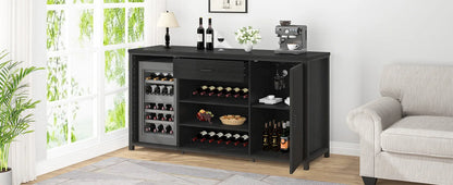 Bar Cabinet with Fridge Space and Rack, Big Wide Sideboard Buffet Cabinets with Drawer Storage, 70 Inch Display Cabinet