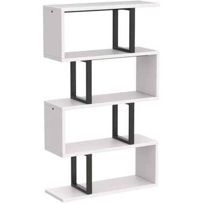 5-Tier Bookshelf, S-Shaped Z-Shelf Bookshelves and Bookcase, Modern Freestanding Multifunctional Decorative Storage Shelving