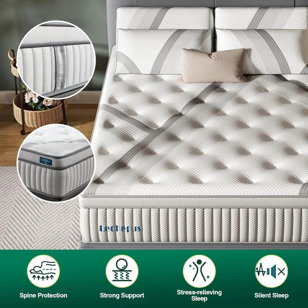 Queen Mattress,14Inch Memory Foam Hybrid Mattress with Pocket Spring, Mattress in Box, Motion Isolation, Medium Plush Mattress