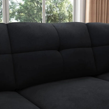 Living Room Convertible Sectional Sofa, L Shaped Couch for Small Apartment, Reversible Sectional Couch, Velvet Black