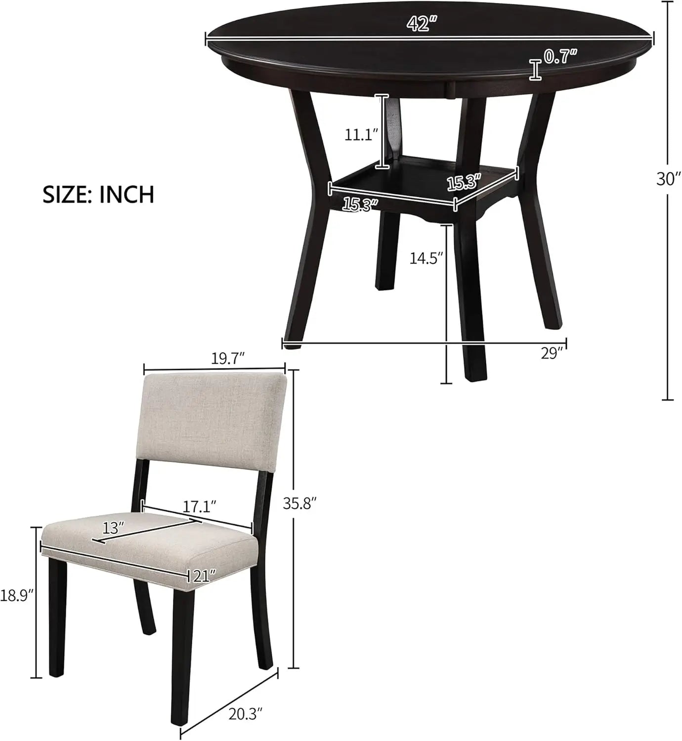 5-Piece Round Dining Table Set, Extendable Table with 4 Upholstered Chairs, Dining Room Table Sets, Kitchen Tables sets