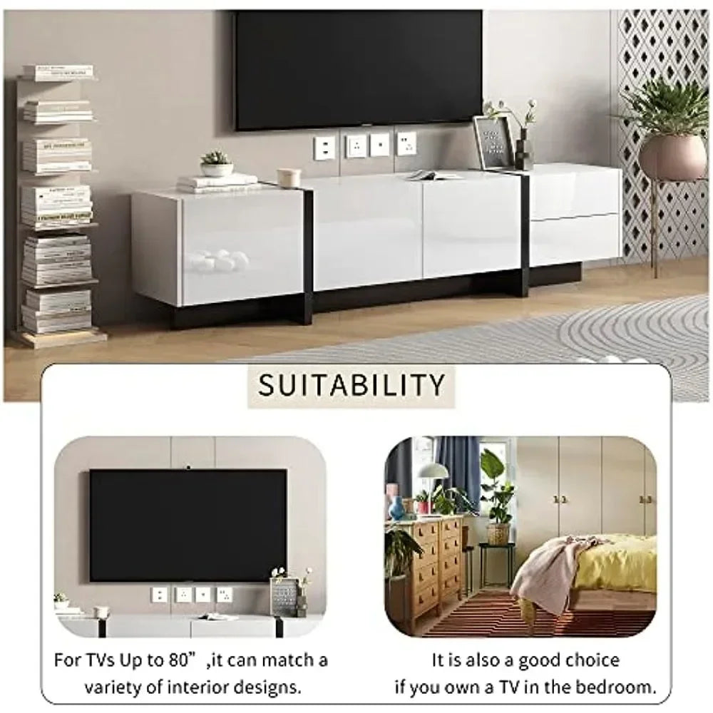 Contemporary Rectangle TV Stand for Television Up to 80", Unique Style Console Table, Modern Storage Cabinet for Living Room