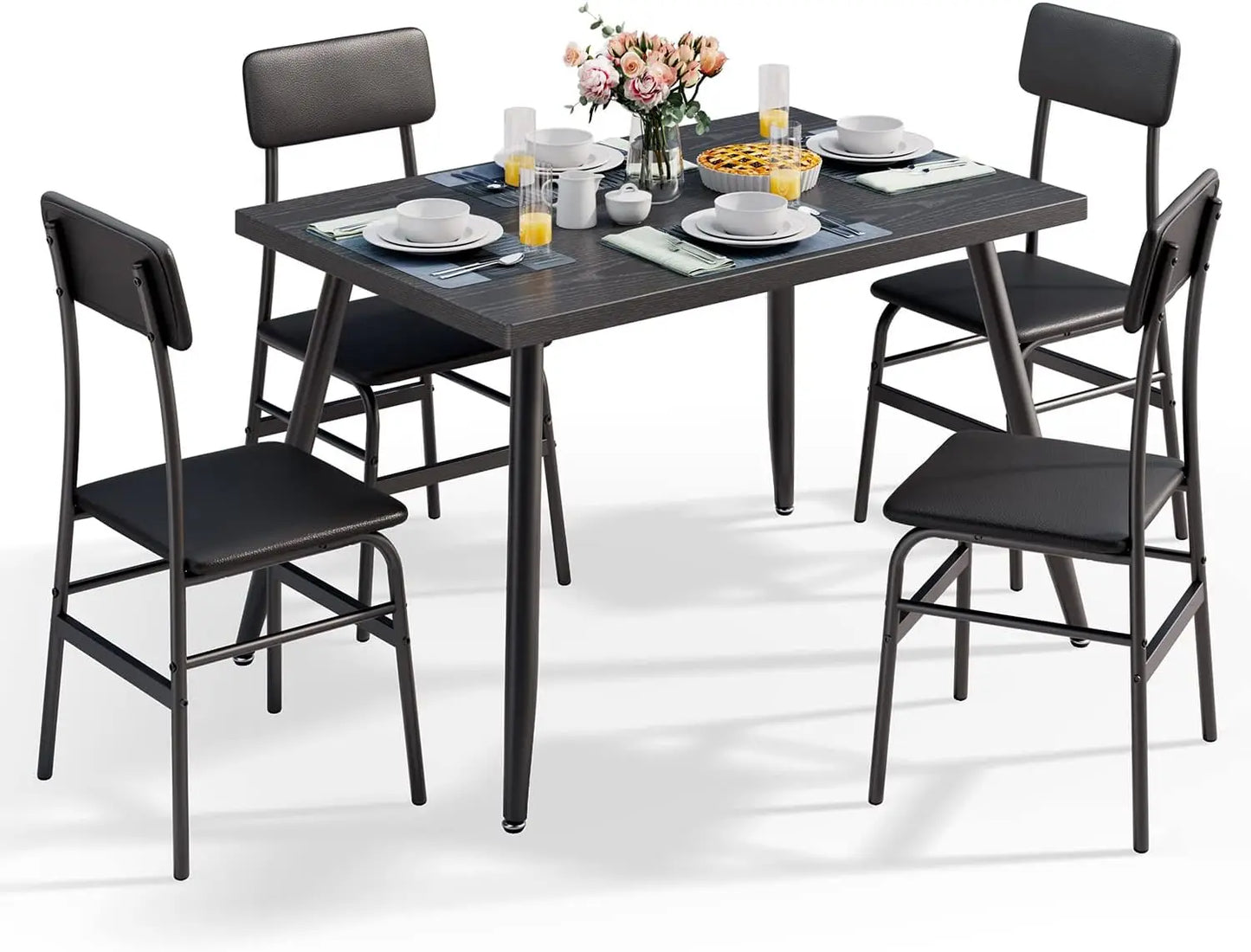 Dining Table Set for 4,Sleek Design Rectangular Kitchen Dining Table with Black-4 Back Chairs for Small Space, Apartment