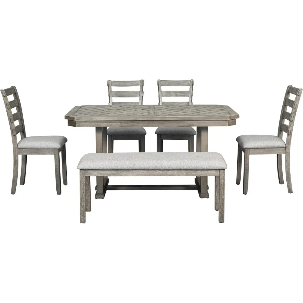 6-Piece Dining Table Set,with 4 Chairs and Bench,for Kitchen, Dining Room,dinning tables sets