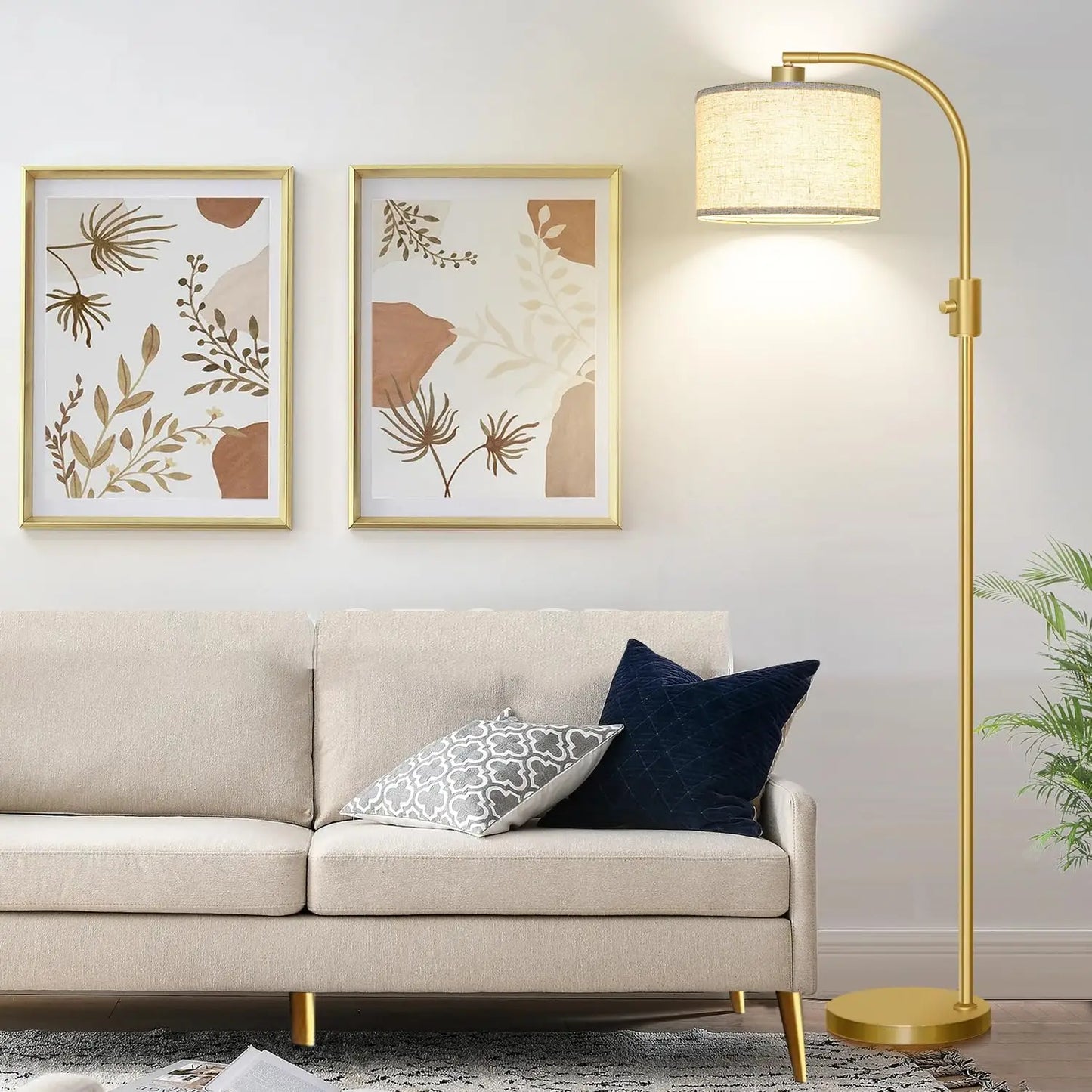 【Upgraded】 Dimmable Floor Lamp, 1200 Lumens LED Bulb Included, Gold Arc Floor Lamps for Living Room Modern Standing Lamp w