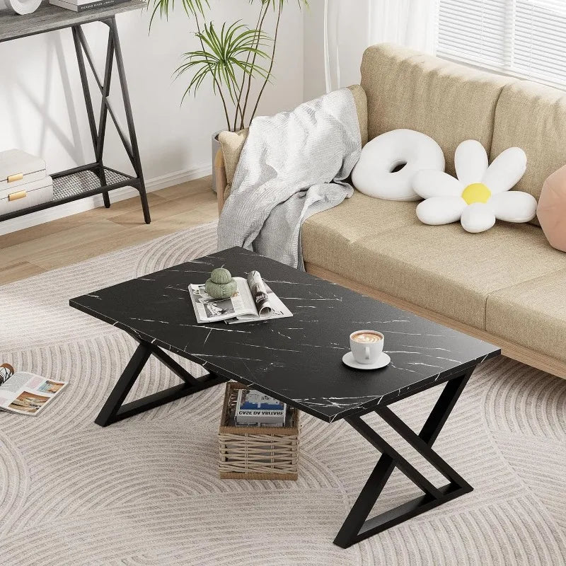 Living Room Table White Center Simple Modern Faux Marble Rectangular Coffee Tables