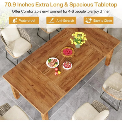 Dining Table for 6-8 People, 70.87" Wood Modern Large Rectangle Kitchen Table, Furniture with Thickened Legs, Dining Table