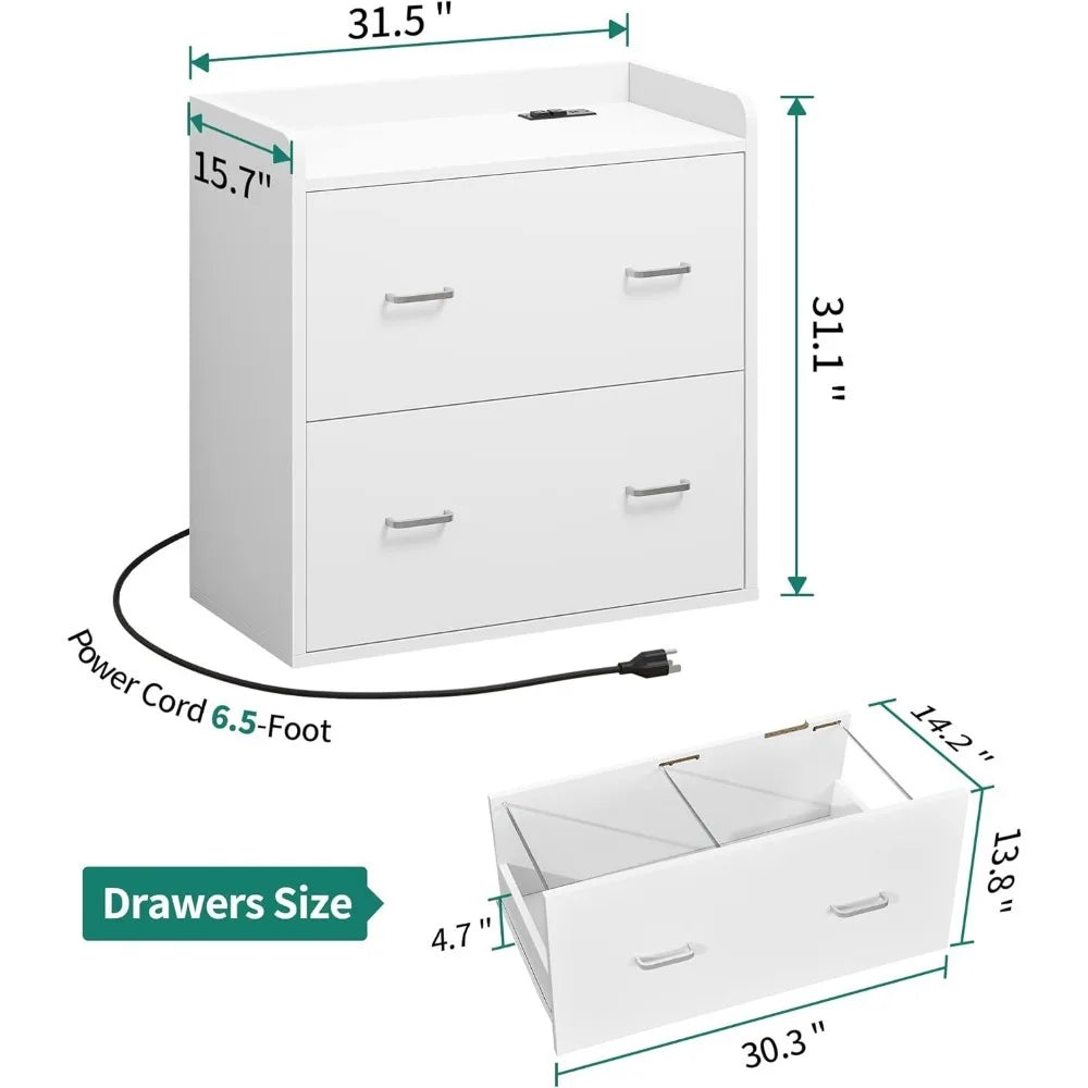 File Cabinet with Charging Station, Large Lateral Filing Cabinet for Home Office