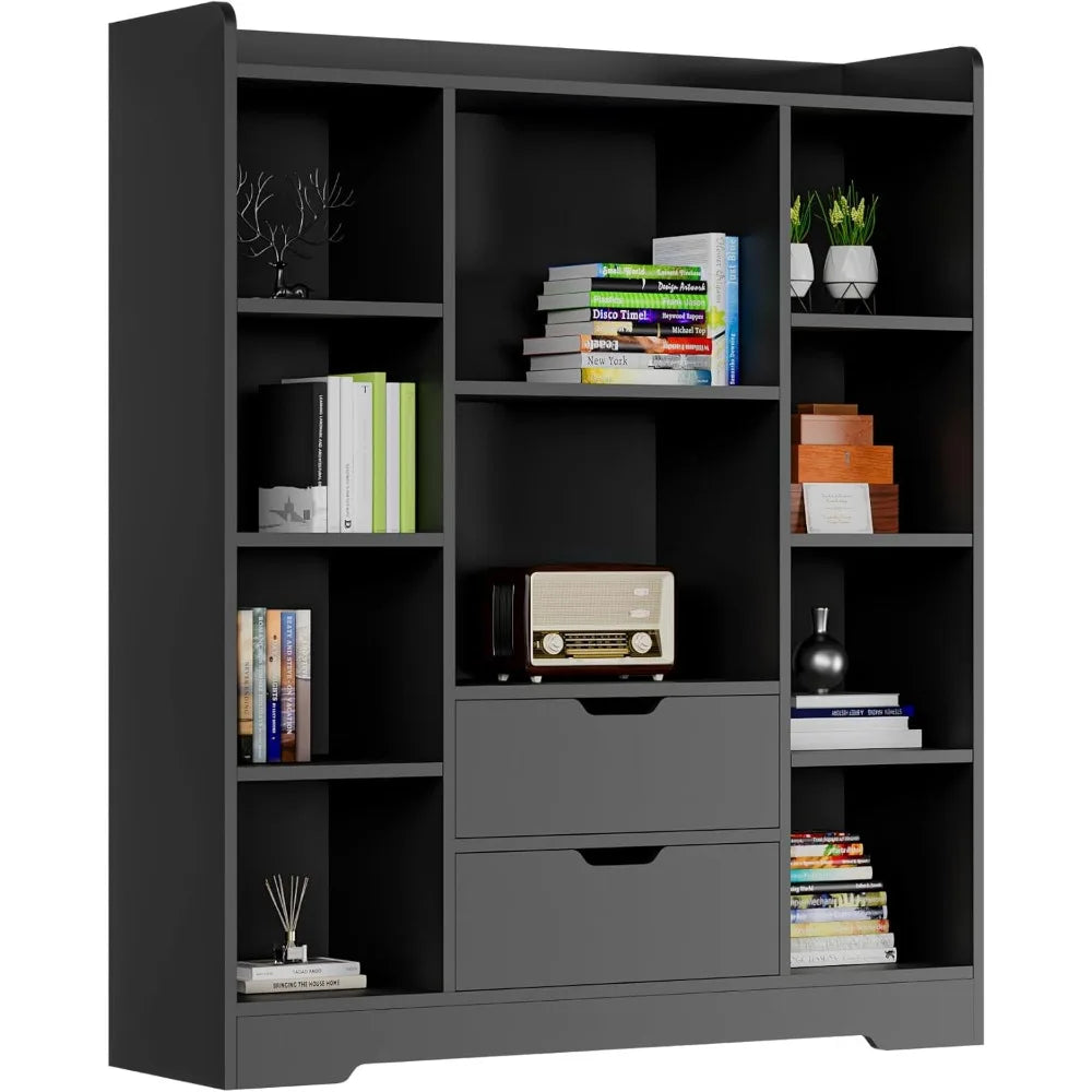 4-Tier Open Shelf Bookcase, 47.2" Cube Storage Shelf with 10 Cubes and 2 Drawers,Modern Bookshelf for Bedroom, Living Room Black