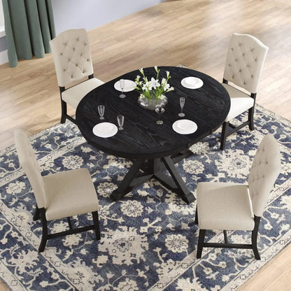 5-Piece Round Dining Table Set, Extendable Table with 4 Upholstered Chairs, Dining Room Table Sets, Kitchen Tables sets