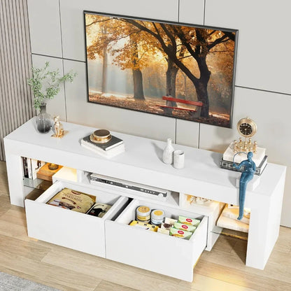 TV Stand with LED Lights, Modern Entertainment Center Media and Open Shelf Console Table Storage Desk, TV Stand