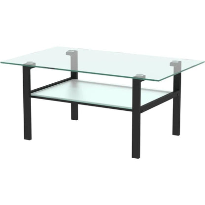 Clear Glass Coffee Table Metal Tube (All-Black)