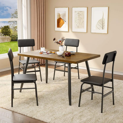 Dining Table Set for 4,Sleek Design Rectangular Kitchen Dining Table with Black-4 Back Chairs for Small Space, Apartment