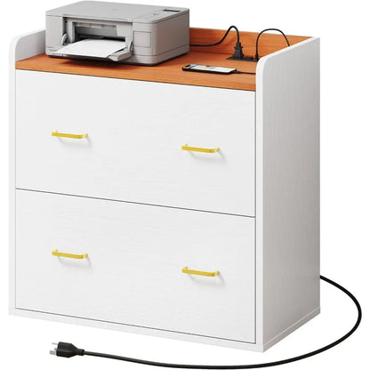 File Cabinet with Charging Station, Large Lateral Filing Cabinet for Home Office