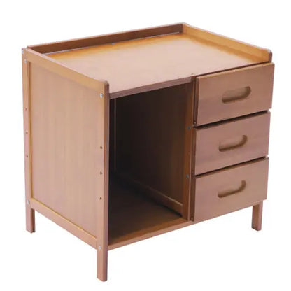 Bamboo Bedside End Table Brown Nightstand with Drawers and Open Shelf Sofa Side Stand Cupboard for Living Room Bedroom Or Office