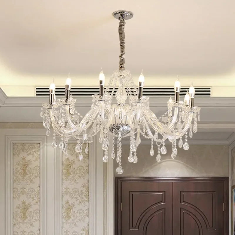 Modern Gold Crystal Ceiling Chandelier For Bedroom Dining Room Living Room, Classic European Crystal Candle Pendant Chandelier