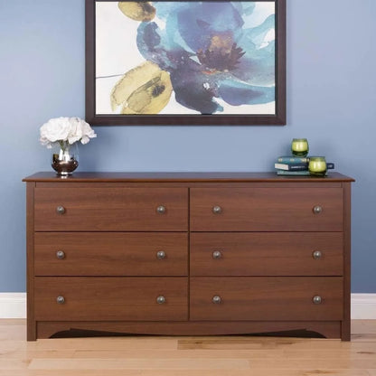 Bedroom Furniture: Black Double Dresser for Bedroom, 6-Drawer Wide Chest of Drawers, Traditional Bedroom Dresser