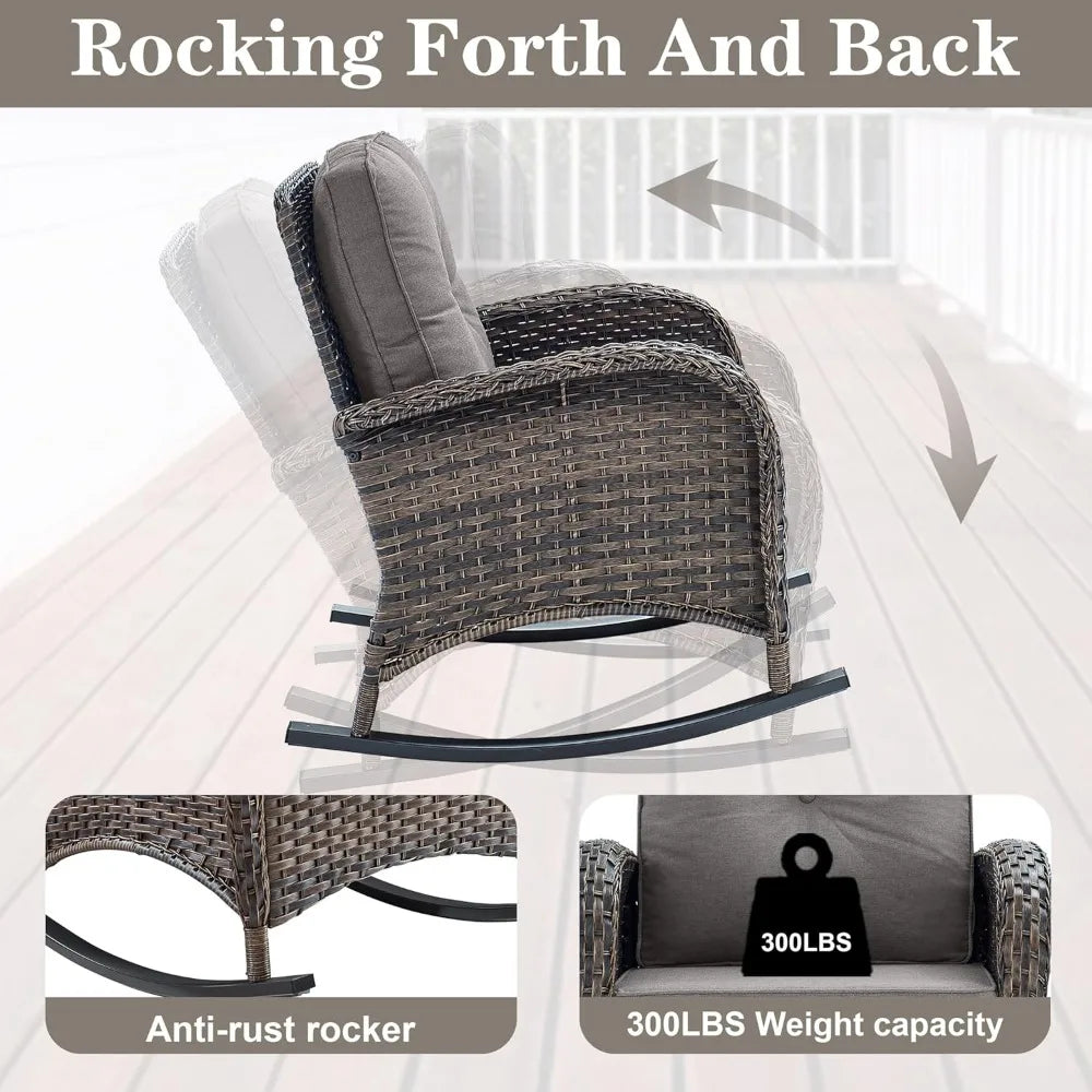 Outdoor Wicker Rocker Porch Rocking Chair with Removable Cushion,300 Lb Weight Capacity Rattan Rocking Seating for  Garden