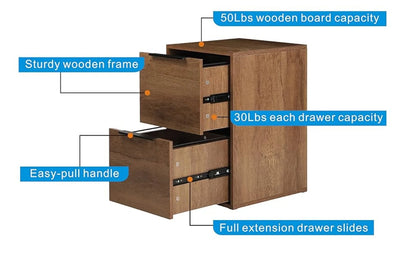 GREATMEET Wood 2 Drawer File Cabinet, Wooden Vertical Filing Cabinet Fits Hanging Files Letter for Home Office