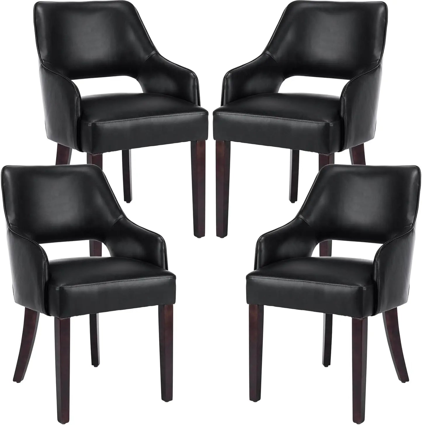 Modern Dining Chairs Set of 2 Upholstered Linen Accent Side Chair with Mid Open Back & Wood Legs, Arm Chair for Home Kitchen