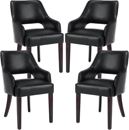 Modern Dining Chairs Set of 2 Upholstered Linen Accent Side Chair with Mid Open Back & Wood Legs, Arm Chair for Home Kitchen