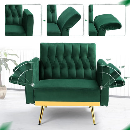 Velvet Accent Chair with Adjustable Armrests and Backrest, Button Tufted Lounge Chair, Single Recliner Armchair with Ottoman