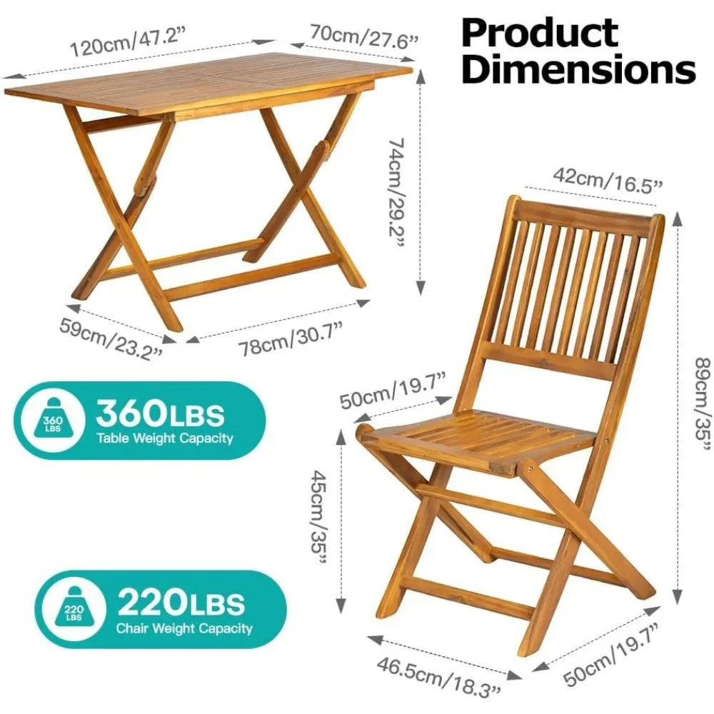 5PCS Acacia Wood Outdoor Dining Set Folding Table with 4 Chairs Patio Garden Furniture Set for Patio, Deck, Yard